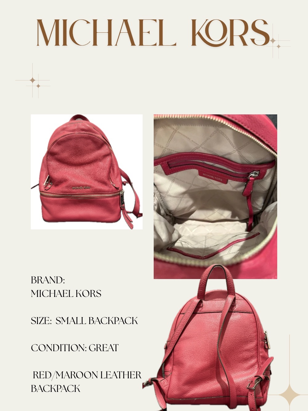Michael Kors Maroon Pebbled Leather Mini Backpack